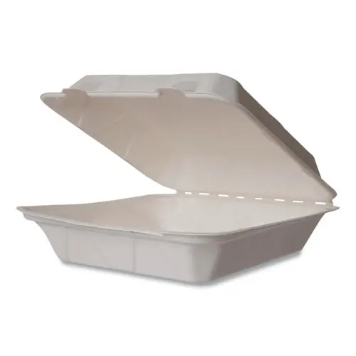 Vegware™ White Molded Fiber Clamshell Containers, Compostable, White, Sugarcane, 200/Carton