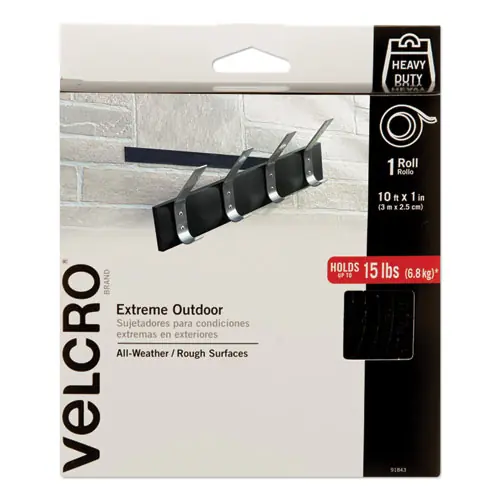 VELCRO® Brand Heavy-Duty Fasteners, Extreme Outdoor Performance, Black, 1" x 10 ft