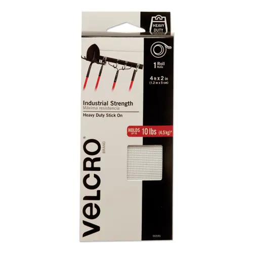 VELCRO® Brand Industrial-Strength Heavy-Duty Fasteners, White, 2" x 4 ft