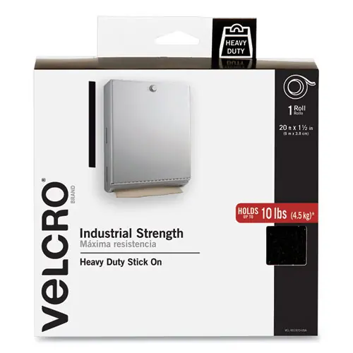 VELCRO® Brand Industrial-Strength Heavy-Duty Fasteners with Dispenser Box, Black, 2" x 15 ft