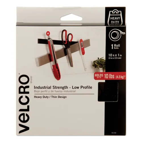 VELCRO® Brand Low-Profile Industrial-Strength Heavy-Duty Fasteners, 1" x 10 ft, Black