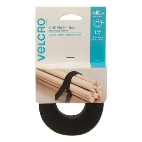 VELCRO® Brand ONE-WRAP Pre-Cut Standard Ties, 0.75" x 12", Black