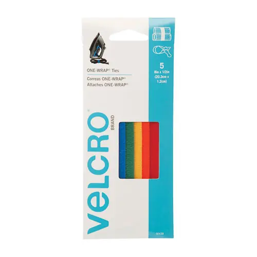 VELCRO® Brand ONE-WRAP Pre-Cut Thin Ties, Assorted Colors, 5/Pack