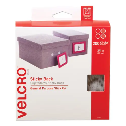 VELCRO® Brand Sticky-Back Fasteners, Removable Adhesive, White, 200/Box