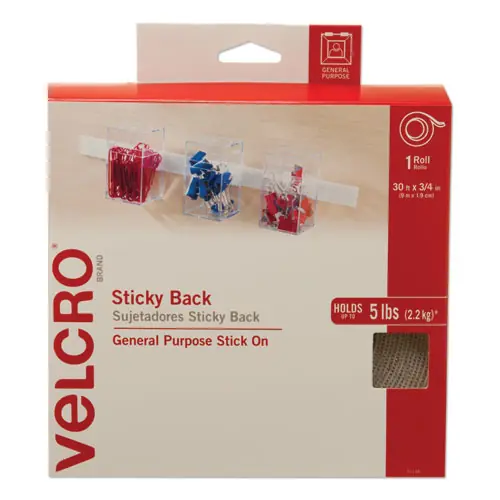 VELCRO® Brand Sticky-Back Fasteners, Removable Adhesive, White, 0.75" x 30 ft