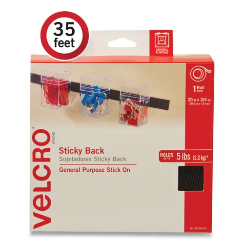 VELCRO® Brand Sticky-Back Fasteners, Removable Adhesive, Black, 0.75" x 35 ft