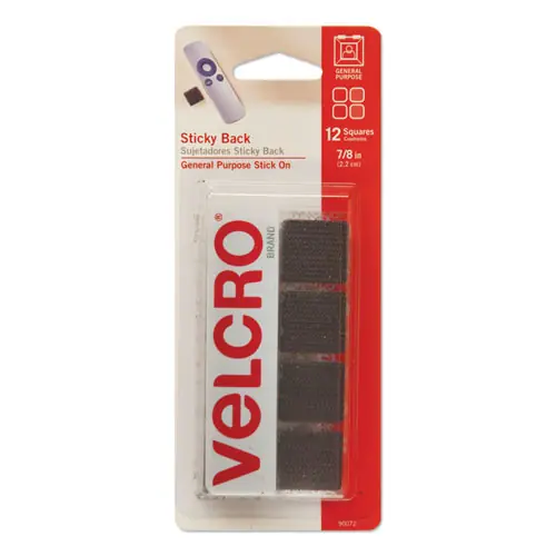 VELCRO® Brand Sticky-Back Fasteners, Removable Adhesive, Black, 12/Pack