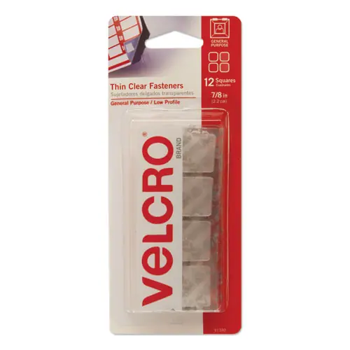 VELCRO® Brand Sticky-Back Fasteners, Removable Adhesive, Clear, 12/Pack