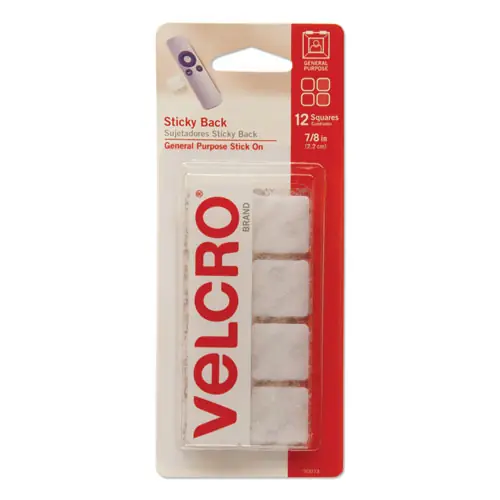VELCRO® Brand Sticky-Back Fasteners, Removable Adhesive, White, 12/Pack