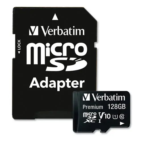 Verbatim® 128GB Premium microSDXC Memory Card with Adapter, UHS-I V10 U1 Class 10, Up to 90MB/s Read Speed