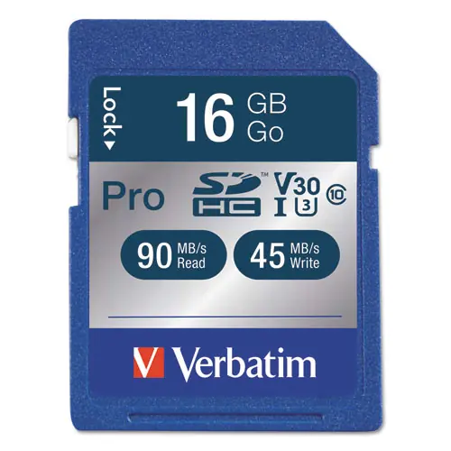 Verbatim® 16GB Pro 600X SDHC Memory Card, UHS-I V30 U3 Class 10