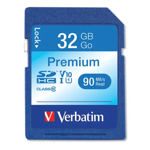 Verbatim® 32GB Premium SDHC Memory Card, UHS-I V10 U1 Class 10, Up to 90MB/s Read Speed