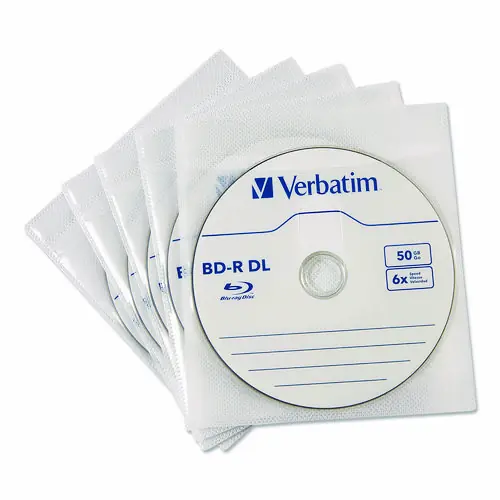 Verbatim® CD/DVD Sleeves, White, 50/Pack