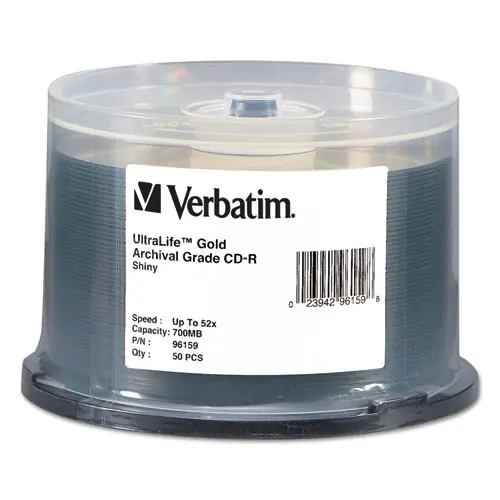Verbatim® CD-R Archival Grade Recordable Disc, 700 MB/80 min, 52x, Spindle, Gold, 50/Pack