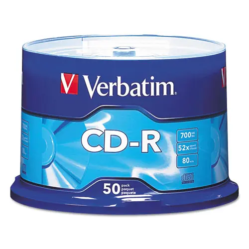 Verbatim® CD-R Recordable Disc, 700MB/80min, 52x, 50 Pack, Silver, Spindle