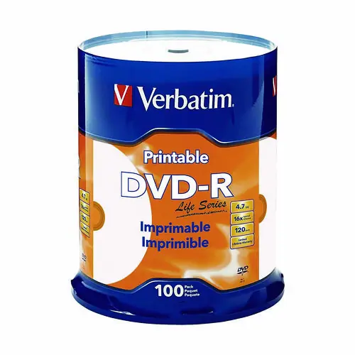 Verbatim® DVD-R LifeSeries Inkjet Printable Disc, 4.7 GB, 16x, Spindle, White, 100/Pack