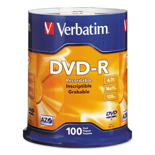 Verbatim® DVD+R Recordable Disc, 4.7 GB, 16x, Spindle, Silver, 100/Pack