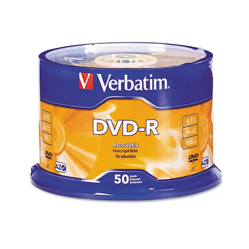 Verbatim® DVD-R Recordable Disc, 4.7 GB, 16x, Spindle, Silver, 50/Pack