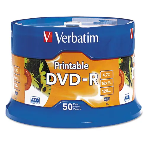 Verbatim® DVD-R Recordable Disc, 4.7 GB, 16x, Spindle, White, 50/Pack