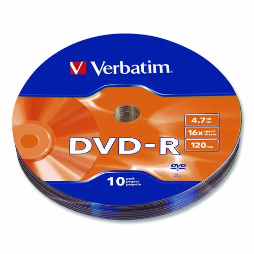 Verbatim® DVD-R Recordable Disc, 4.7 GB, 16x Speed, Silver, 10-Pack
