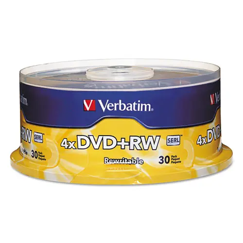 Verbatim® DVD+RW Rewritable Disc, 4.7 GB, 4x, Spindle, Silver, 30/Pack