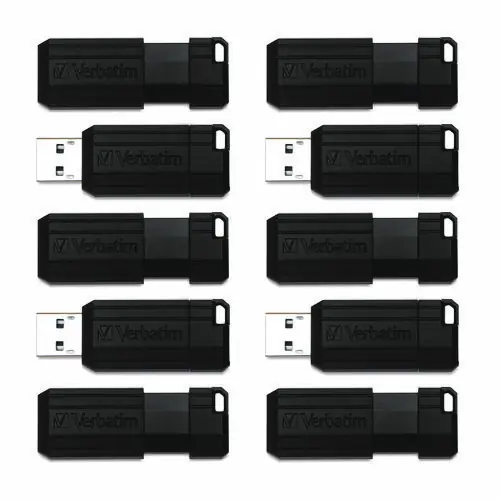 Verbatim® PinStripe USB 2.0 Flash Drive, 32 GB, Black, 10/Pack