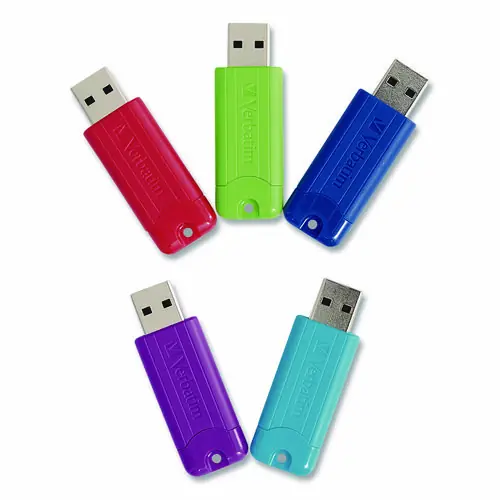Verbatim® PinStripe USB 3.0 Flash Drive, 32 GB, Assorted Colors, 5/Pack