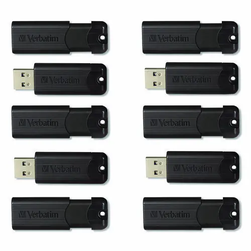 Verbatim® Pinstripe USB 3.2 Flash Drive, 32 GB, Black, 10/Pack