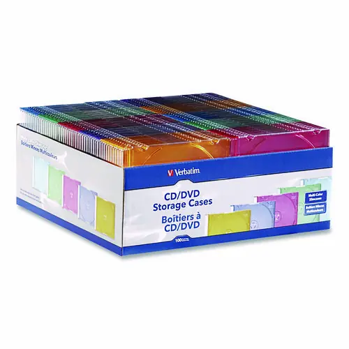 Verbatim® Slim Cases, CD/DVD, Assorted Colors, 100/Pack