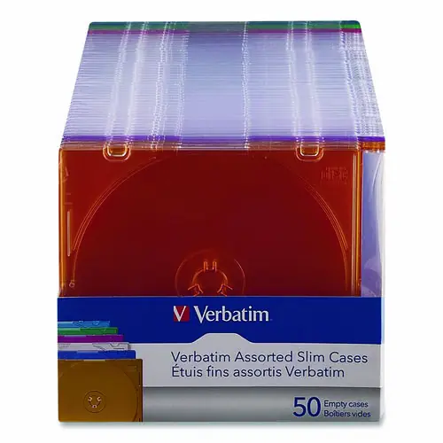 Verbatim® Slim Cases for CD, DVD and Blu-Ray, Assorted Colors, 50/Pack