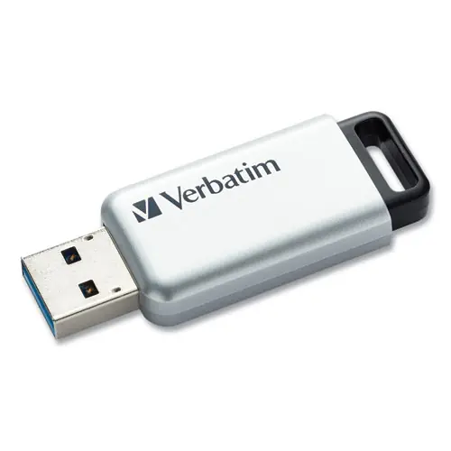 Verbatim® Store 'n' Go Secure Pro USB Flash Drive with AES 256 Encryption, 128 GB, Silver