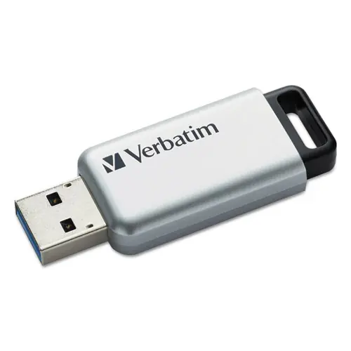Verbatim® Store 'n' Go Secure Pro USB Flash Drive with AES 256 Encryption, 64 GB, Silver