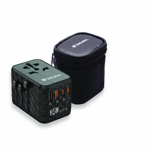 Verbatim® UTA-05 Gan III Universal Travel Adapter, (2) USB-A/(2) USB-C/Quick Charge 4+