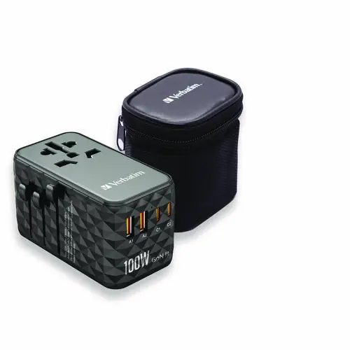 Verbatim® UTA-06 GaN III Universal Travel Adapter, (2) USB-A, (2) USB-C, Quick Charge 4+
