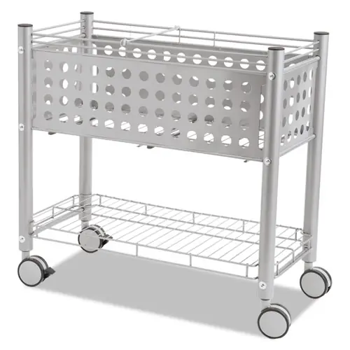 Vertiflex® File Cart with Open Top, Metal, 1 Shelf, 2 Bins, Matte Gray