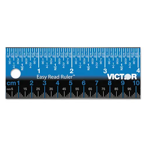 Victor® Easy Read Stainless Steel Ruler, Standard/Metric, 18.25" Long, Blue