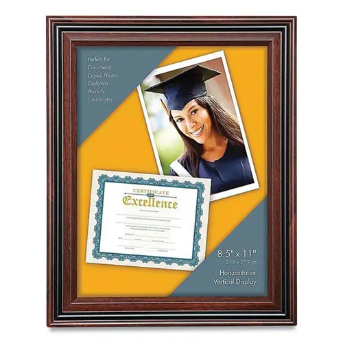 Victory Light Plastic Certificate Frame, 8.5 x 11, Rosewood/Black