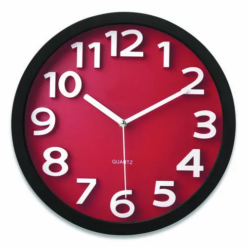 Victory Light Wall Clock with Raised Numerals and Silent Sweep Dial, 13" Overall Diameter, Black Case, Red Face, 1 AA (sold separately)