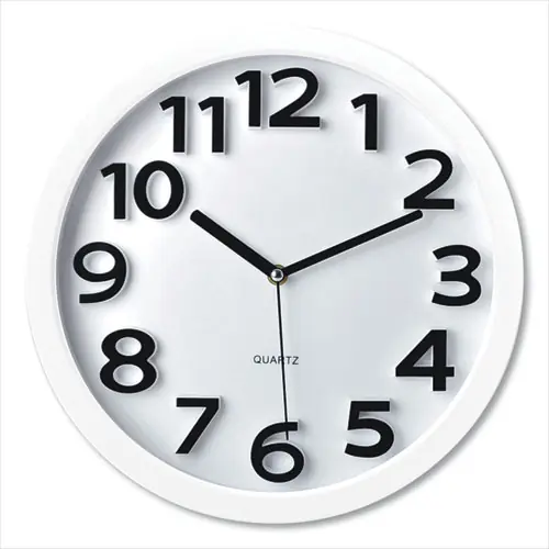 Victory Light Tempus Wall Clock with Raised Numerals and Silent Sweep Dial, White Case, White Face, 13" Overall Diameter