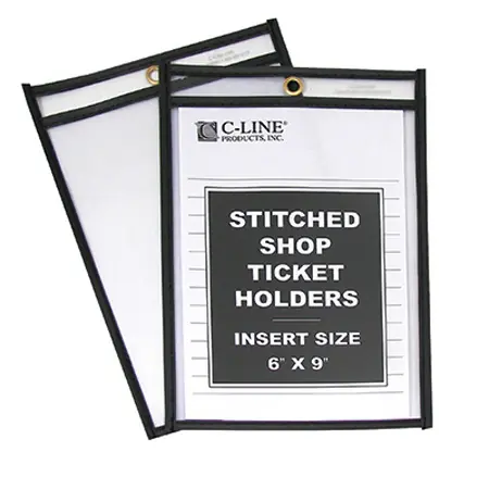 Vinyl Job/Shop Ticket Holder 6" x 9" Stitched Clear - Pack of 25
