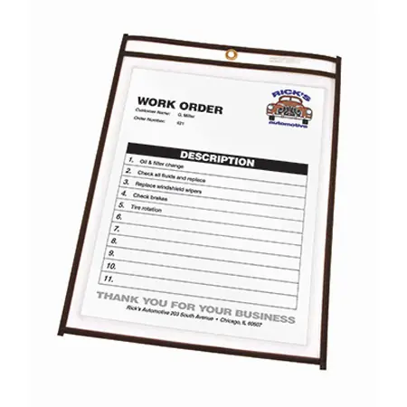 Vinyl Job/Shop Ticket Holder, 8 1/2" x 11", Stitched, Clear, Pack of 25