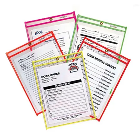Vinyl Job/Shop Ticket Holder, 9" x 12", Assorted Neon, Pack of 25