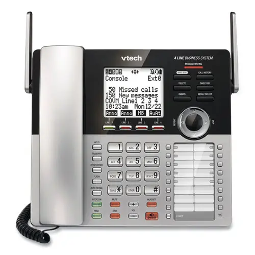 Vtech® CM18445 Four-Line Business System Cordless Phone, Silver/Black