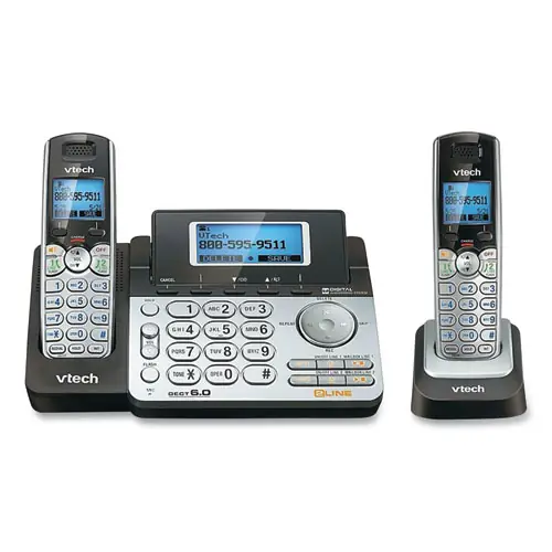 Vtech® DS6151-2 Two-Handset Two-Line Cordless Phone with Answering System, Black/Silver