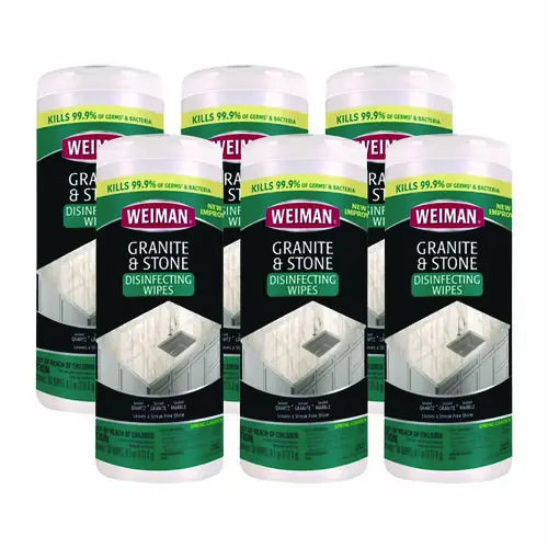 WEIMAN® Granite and Stone Disinfectant Wipes, Spring Garden Scent, White, 30 Wipes/Canister, 6 Canisters/Carton