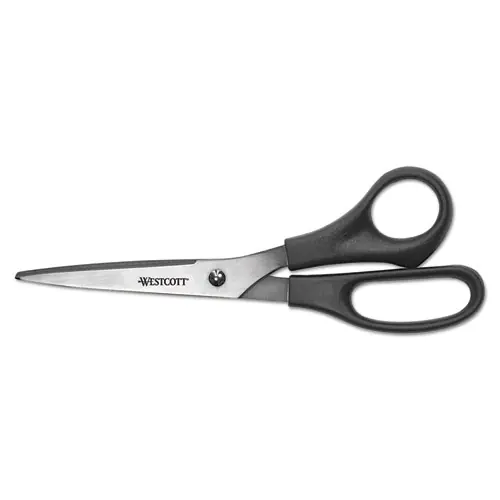 Westcott® All Purpose Stainless Steel Scissors, 8" Long, 3.5" Cut Length, Offset Black Handle, 3/Pack