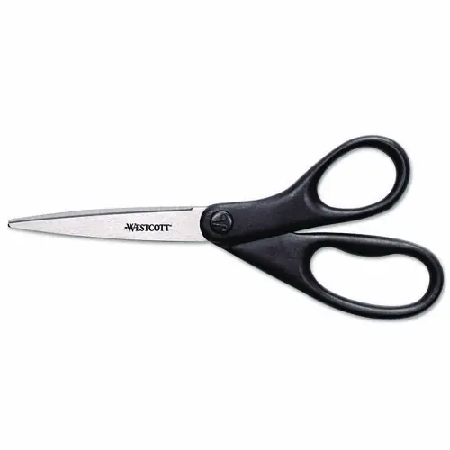 Westcott® Design Line Straight Stainless Steel Scissors, 8" Long, 3.13" Cut Length, Straight Black Handle