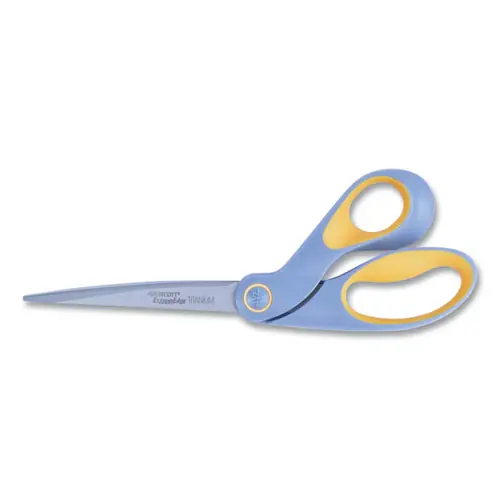 Westcott® ExtremEdge Titanium Bent Scissors, 9" Long, 4.5" Cut Length, Offset Gray/Yellow Handle