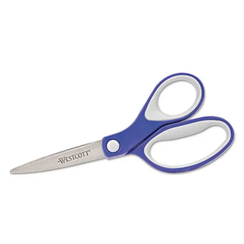 Westcott® KleenEarth Soft Handle Scissors, 7" Long, Straight Blue/Gray Handle