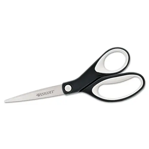 Westcott® KleenEarth Soft Handle Scissors, 8" Long, 3.25" Cut Length, Straight Black/Gray Handle